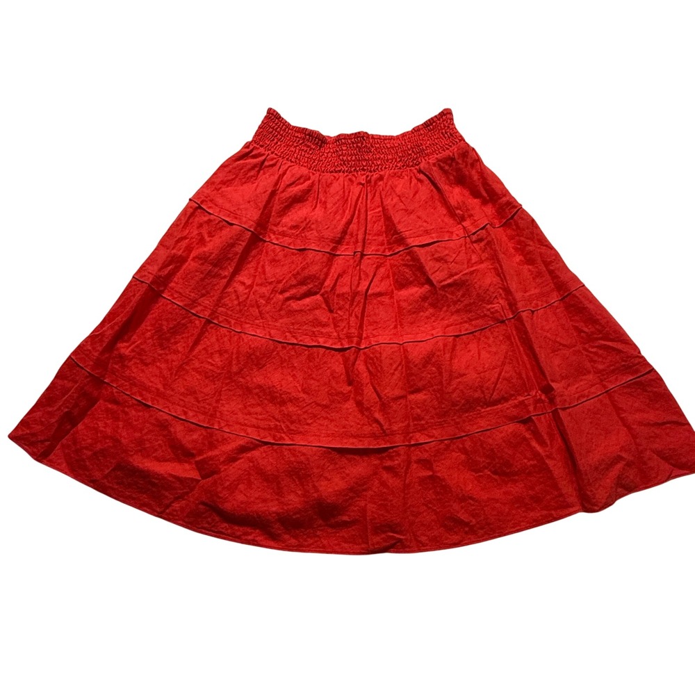 Soft Surroundings Tiered Midi Skirt Wms SZ S Orange 100% linen Cottagecore